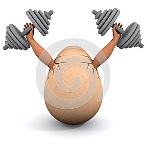 Egg holds a dumbbells