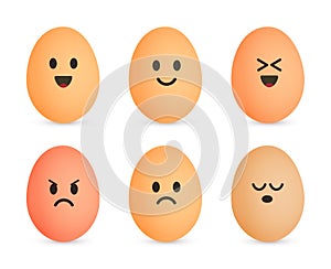 Egg icon set. Cheerful eggshell characters. Emotional face on eggs. Vector isolated illustration.