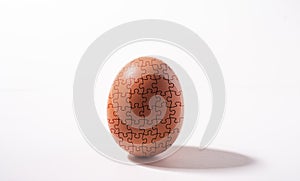 Egg with jigsaw design ,concept risk , danger or fragility  in business