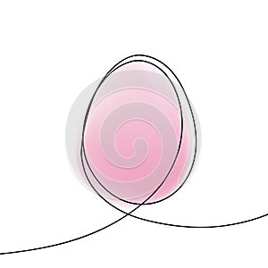 Egg line art. Continuous black line and pink colored egg shape for Easter holiday greetings and invitations.