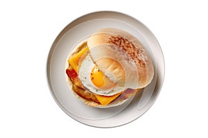 Egg Mcmuffin On White Plate, On White Background photo