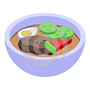 Egg meat soup icon isometric vector. Japanese food