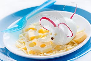 Egg mice and cheese appetizer for Halloween