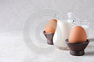 egg and milk on white backgrounds