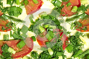 Egg omelet with tomatoes and green beans