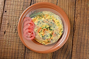 egg omelette with herbs and tomato sausage tasty and healthy food street food carbohydrate bar