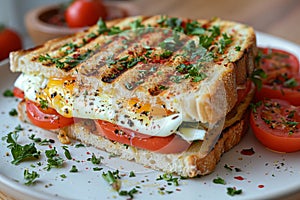 An Egg Panini That Marries Rustic Charm with Gourmet Flavors, Fast Food photo