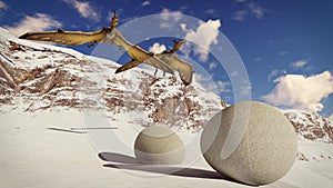 Egg and pterodactyl 3d rendering