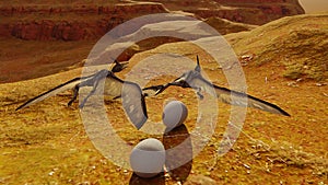 Egg and pterodactyl 3d rendering