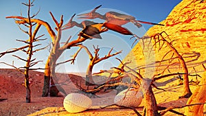 Egg and pterodactyl 3d rendering