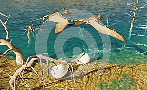 Egg and pterodactyl 3d rendering