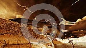 Egg and pterodactyl 3d rendering