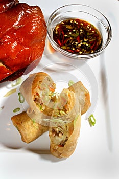 Egg roll and chicken dish