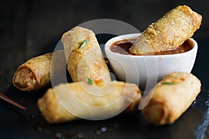 Egg rolls and Sweet and Sour Sauce