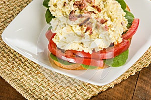 Egg salad sandwhich on a white plate