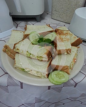 Egg salad toast sandwitch with mint and cucmber