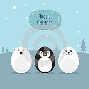 Egg Shaped animals Character Set for Easter day, Easter eggs paint. A Cute Polar Bear, Penguin, Baby Seal Pup, Chicken, Rabbit ch