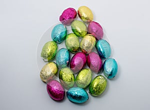 Egg shaped chocolate arranged in big egg shape