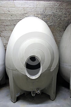 Egg shaped concrete wine barrel