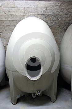 Egg shaped concrete wine barrel photo