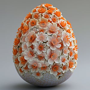 Egg shaped vibrant orange and white flowers on a light background, embodying a fresh and natural aesthetic. Easter day