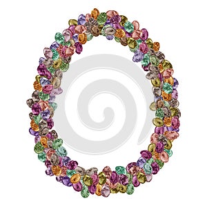 Egg-shaped wreath made of many colourful Art Nouveau Easter eggs.