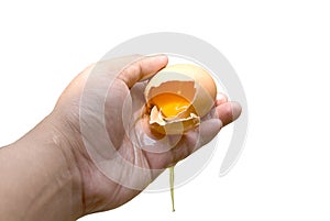 Egg shell crack in hand isolate