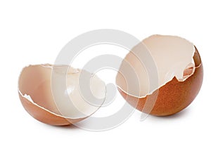 Egg shell has broken cracked. Chicken Eggshell brown isolated on white background