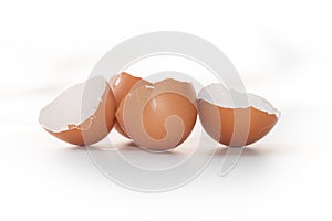 Egg shells broken  on white background