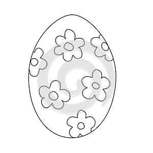 Egg with simple flower pattern, doodle style flat vector outline for coloring book