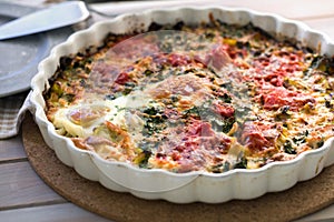 Egg, spinach, and tomatoes gratin