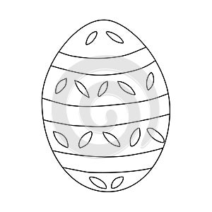 Egg with stripes and leaves pattern, doodle style flat vector outline for coloring book