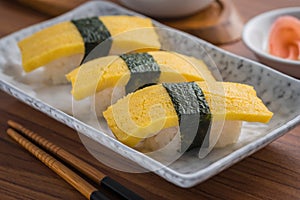 Egg sushi or tamako sushi, Japanese food