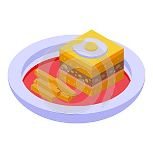 Egg tart cake icon isometric vector. Portuguese cuisine photo