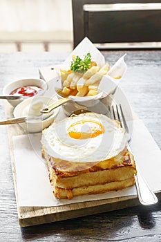 Egg on toast with french fried