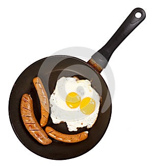 Egg and veal sausage breakfast isolated