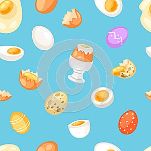 Egg vector easter food and healthy eggwhite or yolk in egg-cup or cooking omelette in frying pan for breakfast