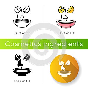 Egg white icon. Cracked shell with albumen. Protein source. Natural moisturizer. Dermatology treatment with organic