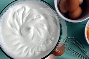 Egg whites whipped into a large foam