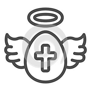 Egg with wings and cross line icon, Happy Easter concept, Holy Easter symbol on white background, Egg as winged angel