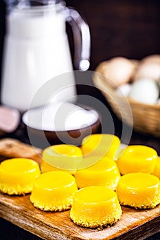 Egg yolk candy with sugar, typical of Brazil and Portugal, called Quindim or Brisa de Liz