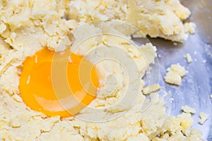 Egg yolk on flour