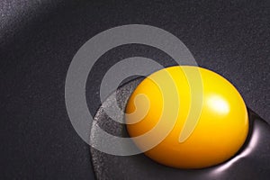 Egg yolk put in a nonstick skillet.