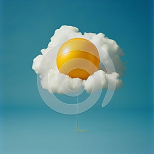 Egg yolk and whites association with a yellow ballon and white cloud.