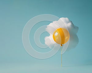 Egg yolk and whites association with a yellow ballon and white cloud. J