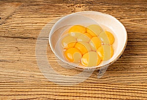 Egg Yolks in Bowl, Fresh Chicken Egg Yolk Separated from Whites for Cooking Recipe, Organic Yolks Top View