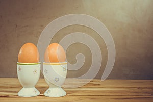 Eggcup and boiled egg,