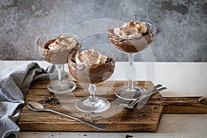 Eggless chocolate mousse served in a glass