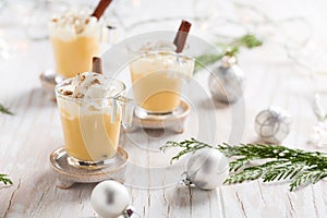 Eggnog with cinnamon and nutmeg for Christmas and winter holidays