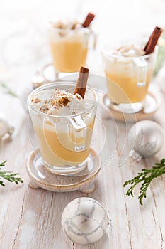 Eggnog with cinnamon and nutmeg for Christmas and winter holidays